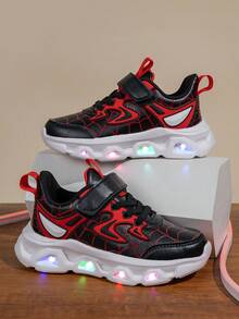 Zapatos con luces LED para niños, tenis casuales con cierre de , de unicolor, transpirables y suaves, cómodos y flexibles, fáciles de usar, adecuados para atuendos diarios y deportivos de niños - Negro - Ver 2