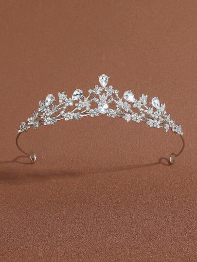 1 Pc Ditsy Floral Casual Zinc Alloy Diamond-Encrusted Bridal Crown Headpiece For Women And Flower Girls, Tiara Crown, Wedding, Bridesmaids Gifts, Hair Accessories, Looks Of Party