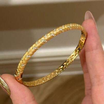1pc Wheat Ear Braided Bracelet, Women's, Fully Encrusted With Diamonds, Layered And Beautifully Woven