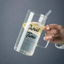 1pc 700ml Minimalist High Temperature Resistant Handled Letter Printed Large Capacity Glass Cup/Beer Mug - Clear - View 8
