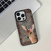 TPU材质麋鹿元素时尚材质1件装TPU材质复古鹿纹手机壳，兼容苹果手机，春季礼物，国际版，非国内版 - 黑色 - 查看 2