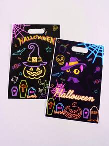 10/20/50pcs Fluorescent Halloween Gift Bags With Handle - Glow-In-The-Dark Cat & Pumpkin Pattern Party Favors For Happy Halloween Decorations 2025, Edgy Gothic Decor & Bulk Trick Or Treat Packaging