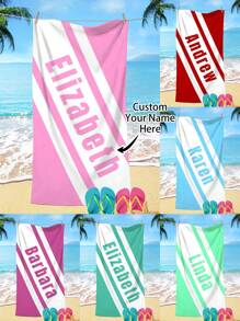 1 pièce Serviette de plage surdimensionnée en microfibre avec texte personnalisé, motif géométrique rayé minimaliste. Cadeau personnalisé pour les amis, les camarades de classe, la remise des diplômes. Couverture de plage/piscine/voyage , indispensable pour les vacances