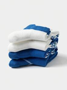 Balabala 儿童船袜夏季网眼袜薄款透气男童女童短袜学院风弹力袜四双装 - 藍白色調 - 查看 2