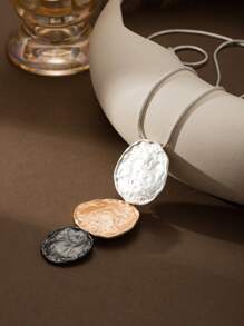 Asymmetrical Textured Bohemian Gothic Style Platinum & Black Pendant Y-Necklace, Versatile For Daily Wear, Party, Music Festival, Gathering, Holiday Gift