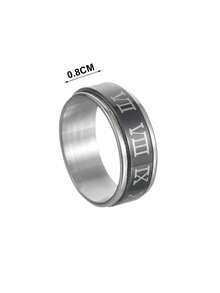 1pc Fashionable Stainless Steel Roman Numeral Rotatable Ring, Unisex - Roman Numerals - View 3
