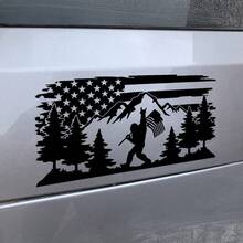 1 Pc Bigfoot US Flag Mountain Tree Lined Vinyl Decal, Die-Cut Mysterious Natural Sticker For Car Truck RV Camper Trailer Caravan - Black - View 6