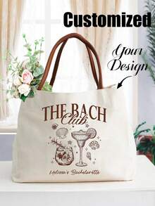 Sac fourre-tout en canevas personnalisé pour enterrement de vie de jeune fille - Cadeau personnalisé pour la mariée et les demoiselles d'honneur, sac cadeau personnalisé pour la mariée, anniversaire, fête, vacances, extérieur, pique-nique, voyage, mariée côtière, esthétique, essentiels de plage - Multicolore - Voir 5