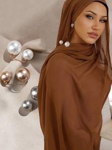 1pack Hijab Pins With Faux Pearl And Silk Scarf Decorative Headband Pin Accessories Women Brooch