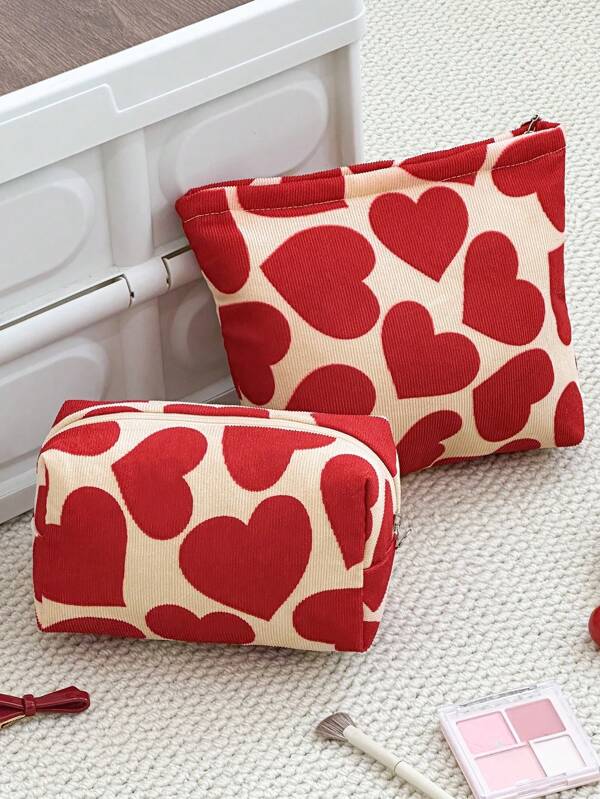 1 PIEZA Bolsa de maquillaje grande con forma de corazón rojo, bolsa de maquillaje para mujer, bolsa de almacenamiento con cordón, bolsa de cosméticos octagonal, bolsa de viaje portátil organizadora de maquillaje con diseño de corazones y gran capacidad para uso diario y viajes, estuche de cosméticos, organizador de artículos de tocador, cubos de embalaje, organizador de viaje, artículos esenciales de viaje, crucero, decoración del hogar, organizador de esmalte de uñas