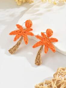 1 Pair Handmade Weaving Rattan Palm Tree Earrings, Bohemian Style Beach Vacation, Suitable For Women Daily, Holiday, Party Wear