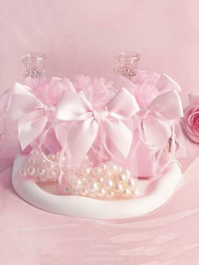 10个装 - 透明蝴蝶结桂花袋，高端透明桂花袋，粉白婚礼必备袋，粉色桂花袋，蝴蝶结网眼首饰收纳袋，糖果样品礼品袋，汽车香皂透气抽绳袋，新款蝴蝶结网眼袋，首饰礼品包装袋，蝴蝶结婚礼糖果网眼袋，首饰口红袋