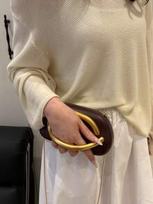 1pc (7.4in*3.9in*2.3in) PU Leather Elegant Clutch Bag With Chain Shoulder Strap, Sophisticated Metal Decoration, Unique Personalized, Handheld And Shoulder Strap Design, Suitable For Daily Use, Party, Banquet, Retro Design, Women Evening Bag (Golden Matte Hardware) - Coffee - View 4