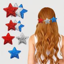 4th Of July Sequined Star Hair Clip, Party Decorative Five-Pointed Star Hair Clip Accessory