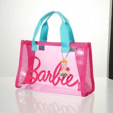 Miniso Barbie Sunshine Series PVC Lunch Bag Fashion All-Match Beach Bag Large Capacity Summer Transparent Jelly Bag Casual Mesh Waterproof Handbag Cosmetic Bag - Blue - View 1