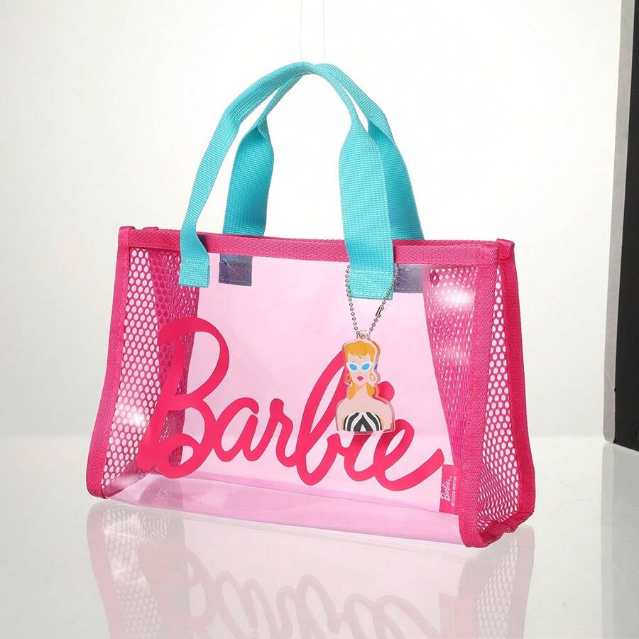 Miniso Barbie Sunshine Series PVC Lunch Bag Fashion All-Match Beach Bag Large Capacity Summer Transparent Jelly Bag Casual Mesh Waterproof Handbag Cosmetic Bag - Blue - View 1