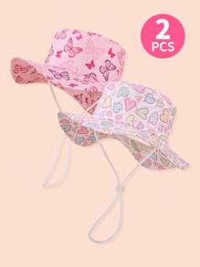 2pcs/Set Kids Adjustable Printed Sun Hat, Breathable Casual Bucket Hat For Outdoor & Daily Use