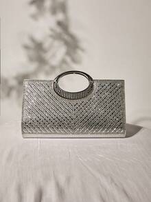 New Arrival Shiny Clutch Bag Small Square Purse For Women Evening Party Bridal Crossbody Bag With Full Rhinestones Winter Gifts - Silver - View 7