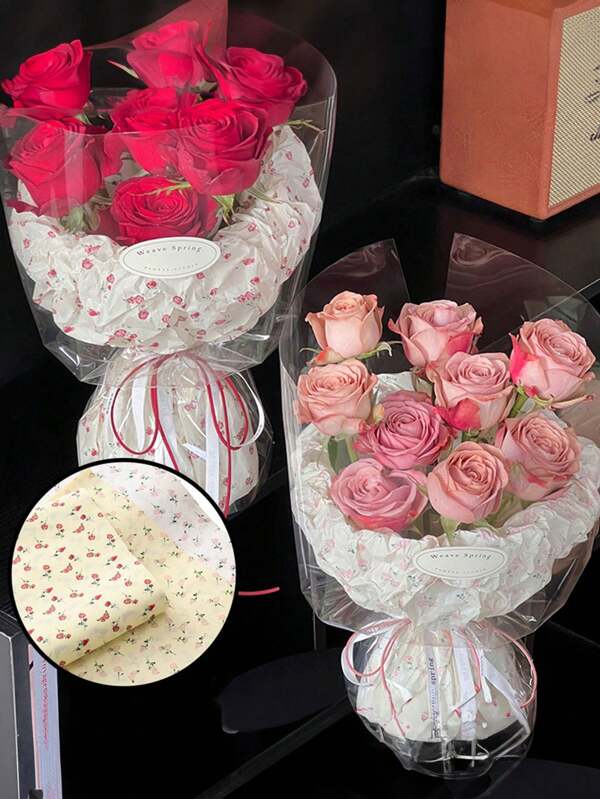 20PCS Of 50x70cm Bow Tissue Paper, Flower Print, Floral Wrapping Paper, Paper Knot, Korean Gift, Rose Wrapping Paper Suitable For Wedding Party Birthday Party Gift Packaging