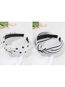 1 件女士简约黑白条纹和波尔卡圆点蝴蝶结头带，时尚百搭发饰，适合日常和工作发带发箍