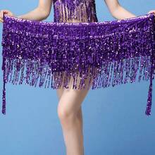 Sequin Fringe Skirt Women Sexy Belly Skirts Adjustable Waist Straps Hip Scarf Wrap Skirt Carnival Rave Dance Performance Costume - Multicolor - View 13