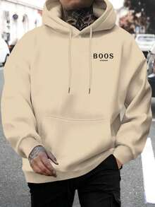 Cold Weather Blouse - Kangaroo - Personalized BOS Writing Design - Premium Knit - 30.1 - 100% Cotton - Casual - Warm - Winter Spring / Autumn Regular Fit Pocket Drawstring - Beige - View 1