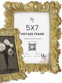 1个复古金色棕榈叶树脂相框，优雅复古设计，适合墙面或桌面装饰，可用于家居、卧室、办公室、学生空间、收纳、婚礼、派对装饰，是馈赠佳品。 - 金色 - 查看 7