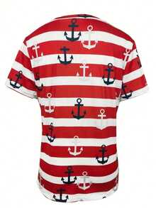 Plus Size Women's Striped Graphic Tees Crew Neck Short Sleeve Summer Casual Tee Tops RedT-Shirt - 紅色 - 查看 2