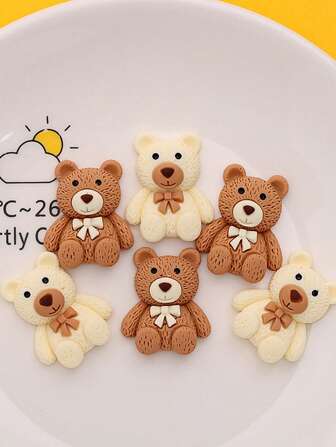 Set de 10 piezas/paquete de accesorios de resina en forma de oso para manualidades, ganchos para el cabello, color beige lindo para hacer fundas de teléfono, pequeños adornos