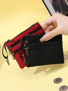 Polyester Women's Short Coin With Multiple Pockets And Zipper Coin Key Pouch Solid Color Daily Use For Women Wallet Purse Wallet Small Wallet Mini Canvas Wallet For Women, Three-Layer Zipper Pouch For Keys And Coins Bag Holiday Essentials Vacation Accessories Travel Holiday Essentials Beach Bag Travel Essentials Summer Holiday - Multicolor - View 9