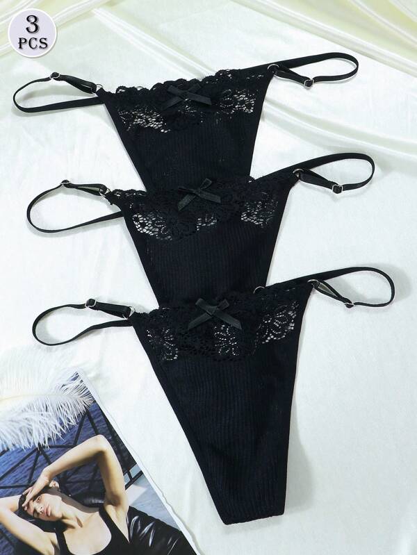 3 Pc Set Women Sexy Lace Low-Rise Thong Panties
