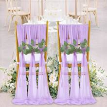 White Chair Sashes Wedding: 16 Pieces Long Sheer Wedding Aisle Chair Decorations Tulle Chairs Covers With Artificial Eucalyptus