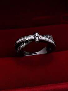 1 pieza Anillo de zirconia cuadrado elegante y brillante con diseño de cruce, diseño clásico para damas, apropiado para citas, propuestas, bodas y ocasiones casuales
