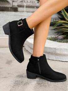 Neue Damen Ankle Boots für Herbst/Winter, modische vielseitige mittlere Absätze rutschfeste flache Reißverschluss sexy Schnallen Schuhe