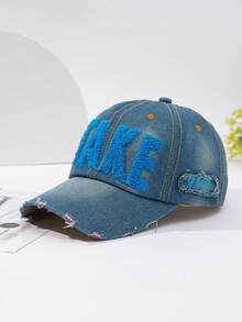 1pc Women's Contrast Stitched Letter Design Distressed Denim Baseball Cap, Fashionable For Daily Use - Baby Blue - View 10