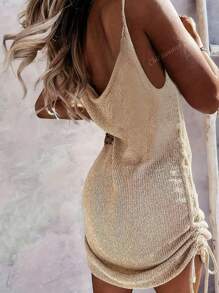 Robe d'été à col rond en tricot, avec bretelles simples, sans manches, imprimée de citrons
