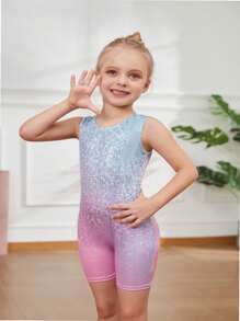 Mamelucos de gimnasia para niñas, de color rosa con brillo y verde, mamelucos de actividad con brillo dorado para danza