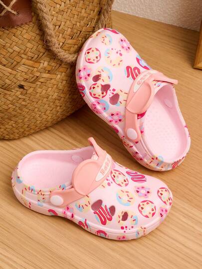 1 Pair Cute Cartoon Donut Pattern Soft Comfortable Lightweight Casual Indoor Slippers For Baby Girls, Suitable For Summer