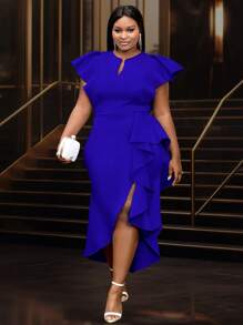 Vestido de talla grande para primavera y boda estilo nupcial, con mangas cortas, abertura y volantes, ideal para boda, invitada de boda, despedida de soltera, vacaciones, cumpleaños, graduación, cena, regreso a clases