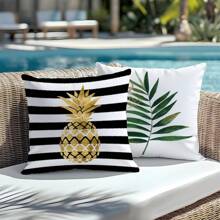 4pcs Black & White Striped, Gold Pineapple, Flamingo, Green Watercolor Leaves, Gold Heart, Printed Pillow Covers [No Pillow Insert], 17.7*17.7in (45*45cm), [Single-Sided Printing] Polyester Throw Pillow Covers For Sofa, Bed, Living Room, Bedroom, Car, Office, Hotel Decoration, Suitable For All Seasons, Perfect Gift For Family And Friends