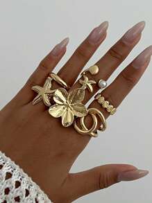 Set de 6 anillos veganos vintage, anillos de moda estilo bohemio con estrellas de mar personalizados