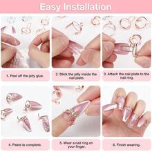 Dispensadores de botellas Wudu, juego de 20 anillos de uñas de presión sin pegamento, talla ajustable para uñas acrílicas, juego de uñas postizas de metal reutilizable para mujer, regalo de manicura DIY, color oro rosa y - 20 unidades:ororosayplata - Ver 6