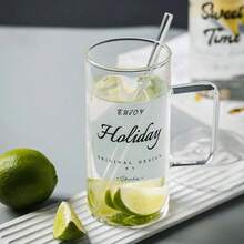 1pc 700ml Minimalist High Temperature Resistant Handled Letter Printed Large Capacity Glass Cup/Beer Mug - Clear - View 13