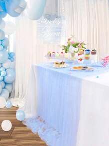 1pc-Faux Pearl Decor Table Runner, Wedding White Pearl Tulle Tablecloth, Wedding Arch Decoration Reception Bridal Shower, Party Decoration, Chair Streamer, Event Background Wall Decor,Christmas, Wedding Decoration Nylon Mesh Fabric New Pearl Hollow Mesh Fabric Valentine's Day