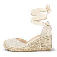 SUNCOM Women's Espadrille Platform Wedge Sandals Closed Toe Ankle Strap Lace Up Summer Shoes - Beige - View 4