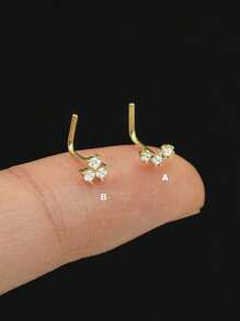 1PC S925 Sterling Silver Personalized Nose Stud L Rod Flower Row Diamond Body Piercing Jewelry Nose Stud, For Girls' Daily Wear For Girls,Girl's Daily Outfit,Wear The Best Gift For Girlfriend, Mother, Sisters