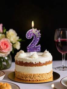 1 件蛋糕装饰数字 0-9 插入物、派对氛围配件、紫色闪光银皇冠数字蜡烛，适用于生日蛋糕、圣诞节 - 紫色 - 查看 5