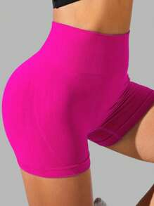 1pc Women's Seamless High Waisted Solid Color Knit Sports Shorts, Yoga Training & Cycling Shorts, Comfortable Breathable Fashion Activewear