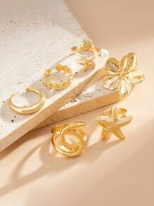 Set de 6 anillos veganos vintage, anillos de moda estilo bohemio con estrellas de mar personalizados