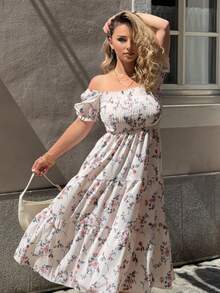 Jeta Ari Vestido con cuello cuadrado, mangas cortas y bajo fruncido con estampado floral menudo, adecuado para uso casual, trabajo, viajes, playa, estilo bohemio, western, festivales de música y campo - Multicolor - Ver 6